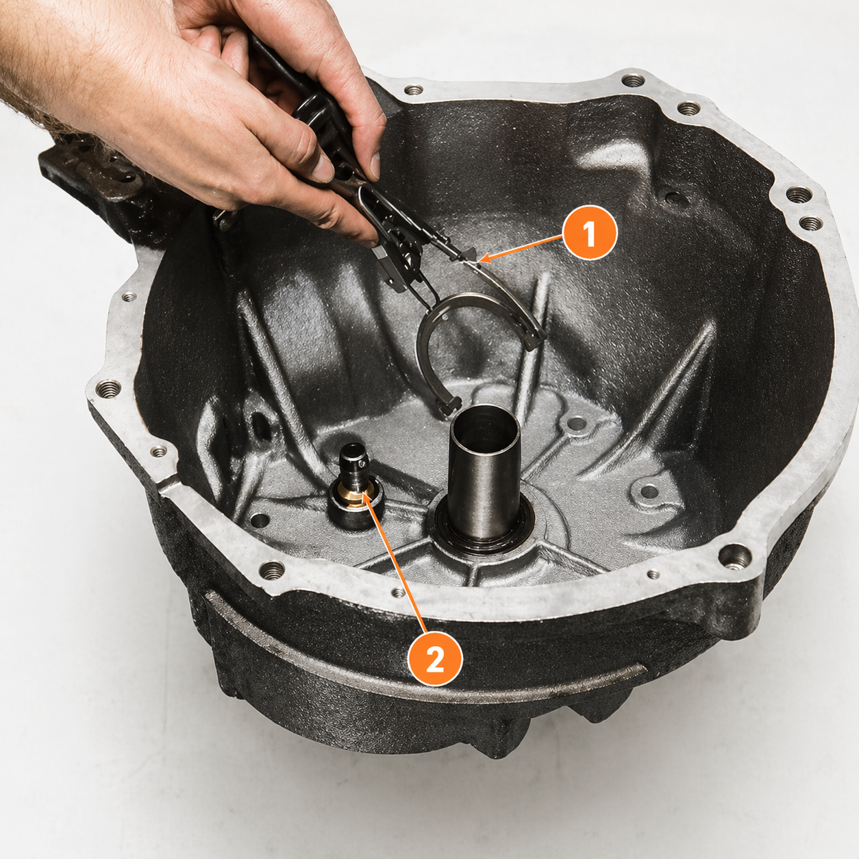 FSM Fig. CL-12 — Withdrawal lever lubrication points: ball pin contact and lever-to-sleeve contact surface.